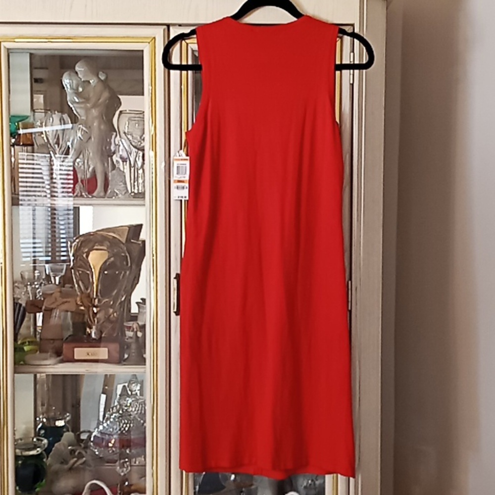 I.N.C Red Sleeveless Dress with Lace-Up Detail And Front Zipper Pockets. NWT. - Picture 4 of 13